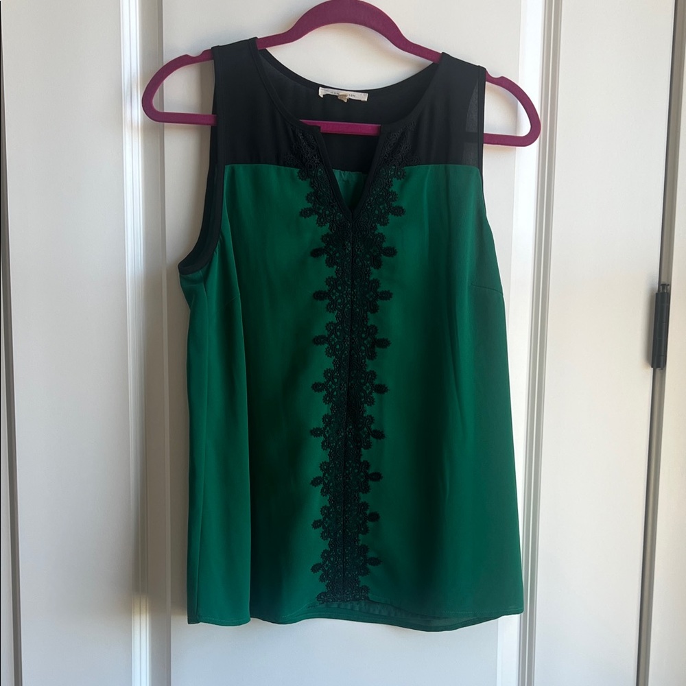 41 Hawthorn Green and Black Sleeveless Top with lace detail